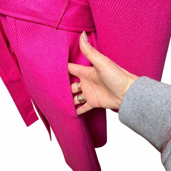 NWT Carolina Herrera Shawl-Collar Belted Wool Twill Coat in Cerise Pink 6 (009) - Picture 8 of 16